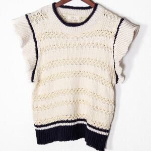 Elan International Zaza Sweater Sleeveless Size L Open Knit Cream Coastal